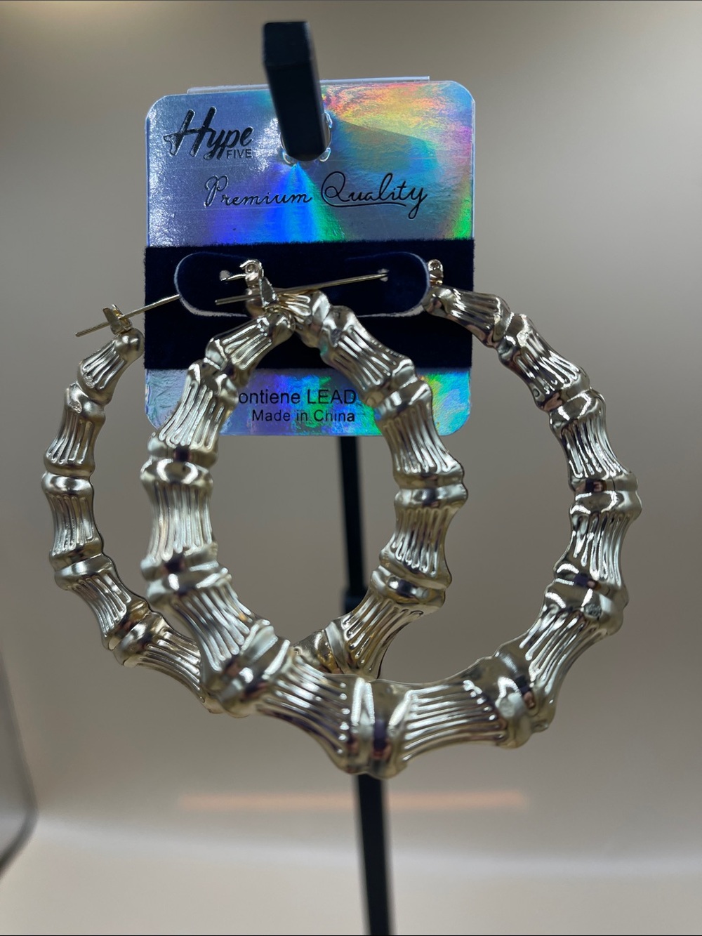 Hype Five Gold Color Bamboo-Textured Hoop Earrings Approx 2.5 Lead Free